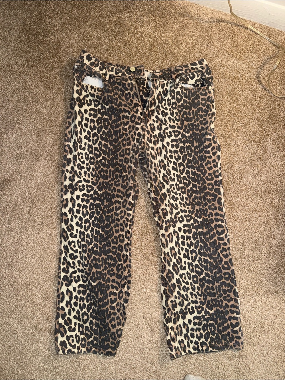 T.J.Maxx Leopard Print Straight Leg Jeans - Brown/Cream